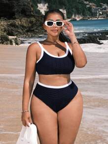 Swim SPRTY Juego de bikini de moda para mujeres de talla grande con ribete de contraste