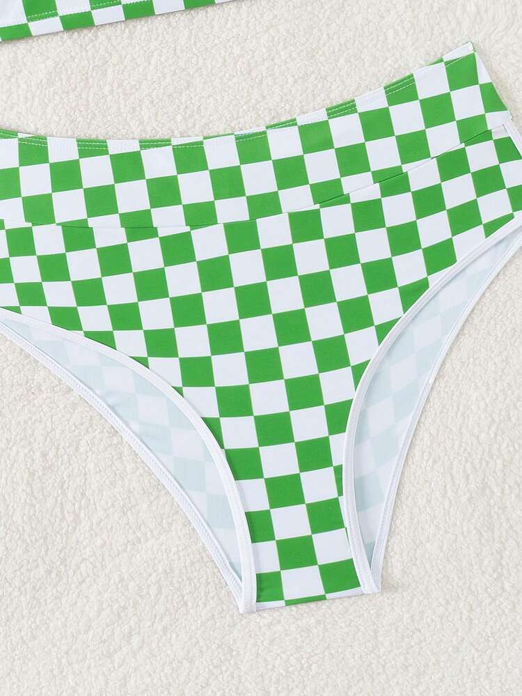 Ladies' Summer Beach Gingham Print Casual Bikini Set With Floral Print (Random Pattern)