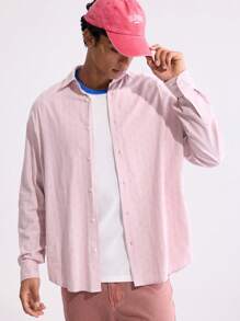 Forever 21 男式灰紫白色筐編條紋大碼90年代風格襯衫 - 淺粉色 - 查看 4