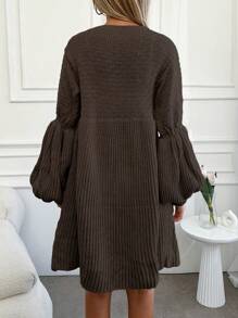 EURMUSE Màu thuần Tay áo lồng đèn Đầm Áo len - Màu nâu  Mocha - Xem 2