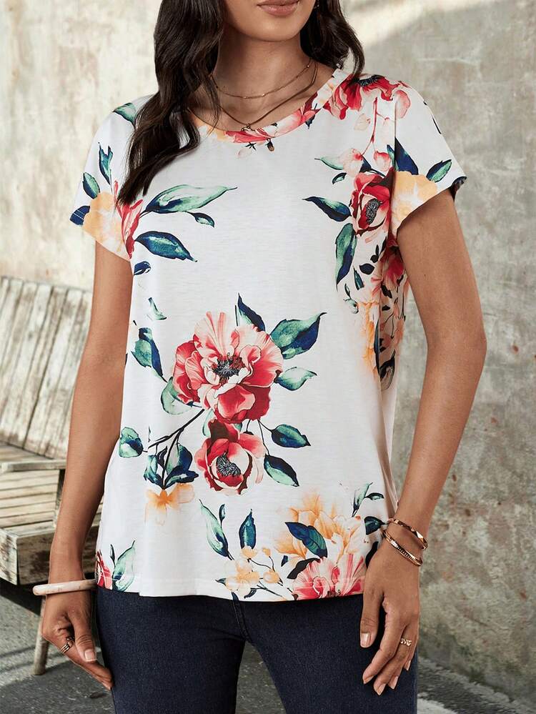 Maglietta da donna con scollo rotondo T-shirt Estate manica