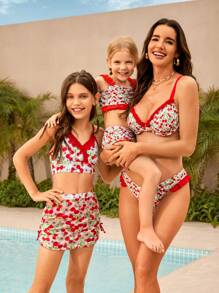 Tween Girl Cherry Ditsy Floral Beach Vacation Swimwear Set - Multicolor - View 5