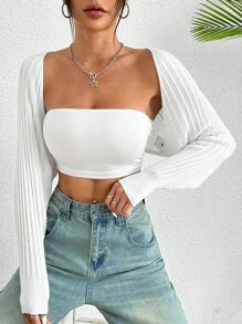 SHEIN PETITE 1pc Shrug Lightweight Sheer Cardigan - White - View 7