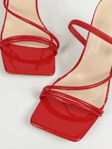 Women's Red Square Toe Thin Heel High Heel Sandals, Open Toe Sexy Party Fashion Minimalist Comfortable High-Heeled Shoes, Comfortable And Easy-To-Wear High-Heeled Shoes Improve Height And Elongate Legs, Women's Summer Sandals Valentines