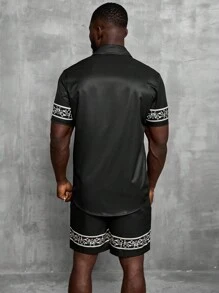 Manfinity AFTRDRK Men's Stylish Printed Short Sleeve Shirt And Shorts Set - Multicolor - View 3