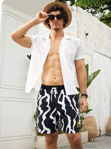 Surfspeed Men's Fashion Casual Casual Black And White Colorblock Beach Shorts - Black - View 1