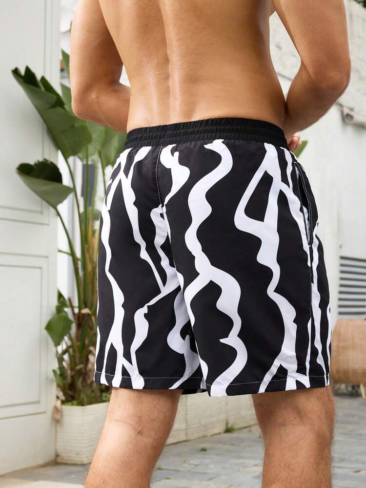 Men's Fashion Casual Casual Black And White Colorblock Beach Shorts