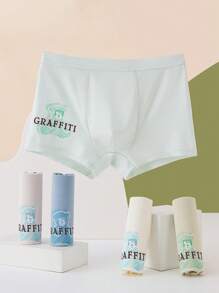 Tween Boy 5pcs/Pack Graffiti & Letter Printed Comfortable Breathable Boxers - Multicolor - View 2