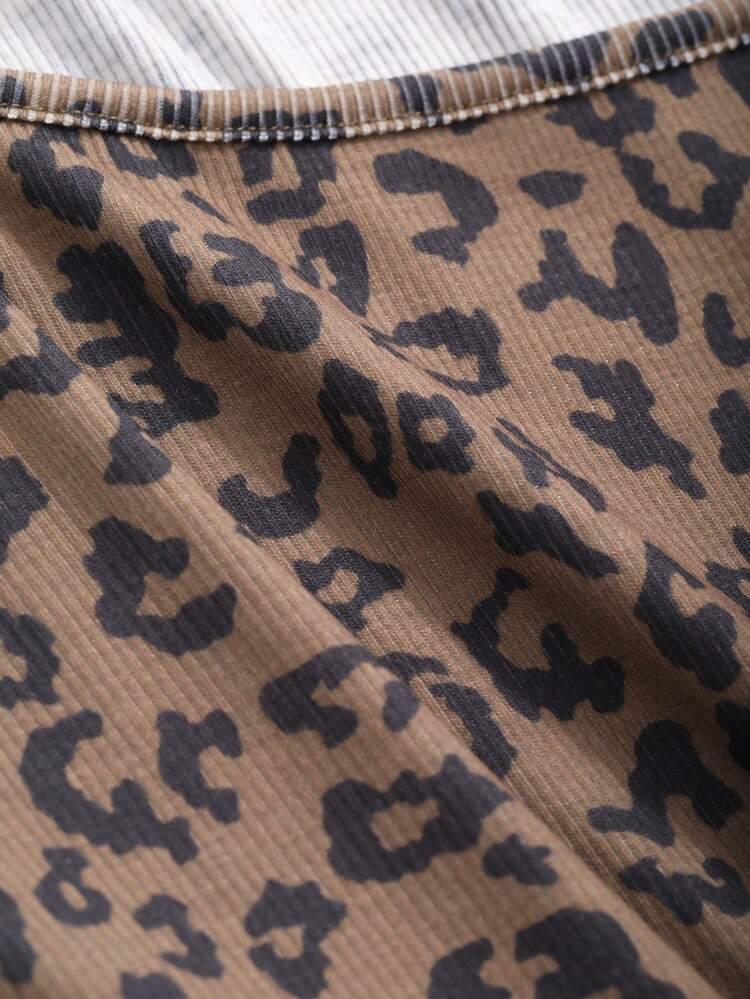 Women's Square Neck Tight-Fitting Ribbed Leopard Print Long Sleeve T-Shirt,Fall Women Clothes Going Out Tops Women