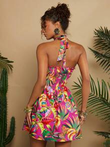 Travachic 女式热带印花吊带夏季连衣裙 - 玫紅色 - 查看 2