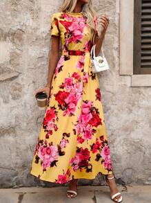 SHEIN Clasi Women's Yellow Printed Dress For Summer - Multicolor - View 5