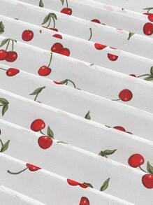 SHEIN ICON Cherry Printed Asymmetrical Hem Summer Bandeau Y2K Top With Mesh Fabric