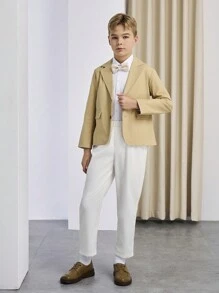 2 Stücke Set mit hübscher Khaki-Anzugjacke und weißer Hose für Tween Jungen, geeignet für Geburtstage, Hochzeitstage, Teenager, Business-Partys, Shows, Frühlings- und Herbst-Herren-Outfit