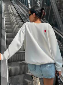RueChic Slogan Graphic Drop Shoulder Sweatshirt - White - View 5