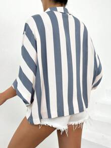 RueChic Của phụ nữ Sọc tay cánh Áo sơ mi - Xám - Xem 2