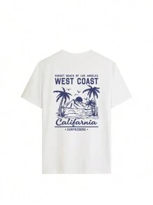 Women's New Summer Casual Round Neck Short Sleeved T-Shirt With Simple And Versatile Palm Tree Slogan Print Suitable For Daily Wear. Graphic Tees Women White Top Black Top Pink Top Vacation Outfits Women