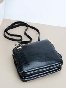 1PC Vintage Style Double Compartment Crossbody Bags, Casual Square PU Shoulder Bag For Women's Gift, Ladies Daily Handbags And Purses