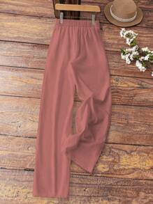 EMERY ROSE Women's White Linen Casual Pants With Pockets, Spring/Summer Fall Cloth For Women - Redwood - View 2