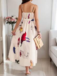 Breezaya Random Plant Print Women's Vacation Halter Dress - Multicolor - View 2