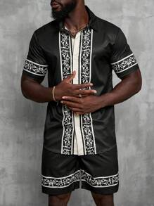 Manfinity AFTRDRK Men's Stylish Printed Short Sleeve Shirt And Shorts Set - Multicolor - View 5