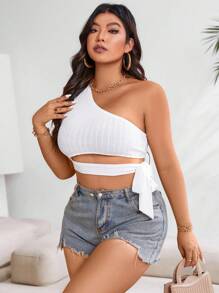 Celure Camisa de talla grande de unicolor con escote asimétrico y sin mangas, con detalle ahuecado para verano