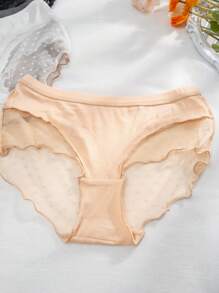 5pcs Patchwork Heart-Shaped Jacquard Mesh Hipster Panties