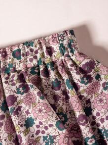 Baby Girl Summer Floral Outfit Set, Clothes Short Sleeve Shorts Two Pieces Set. Cool Outfits - Purple - View 5
