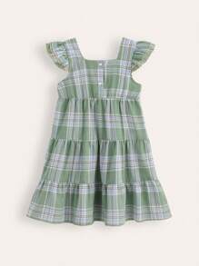 SHEIN 年轻女孩新款夏季复古风格公主刺绣女童连衣裙 - 綠色 - 查看 2