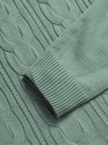 EURMUSE Men's Classic Cable Knit Texture Fitted Sweater With Solid Color & Round Neck - Green - View 6