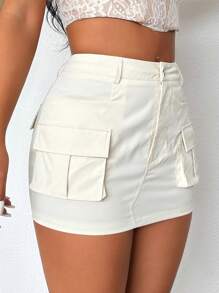 VaVaBold Falda color melocotón con bolsillo y ribete de tipo cargo