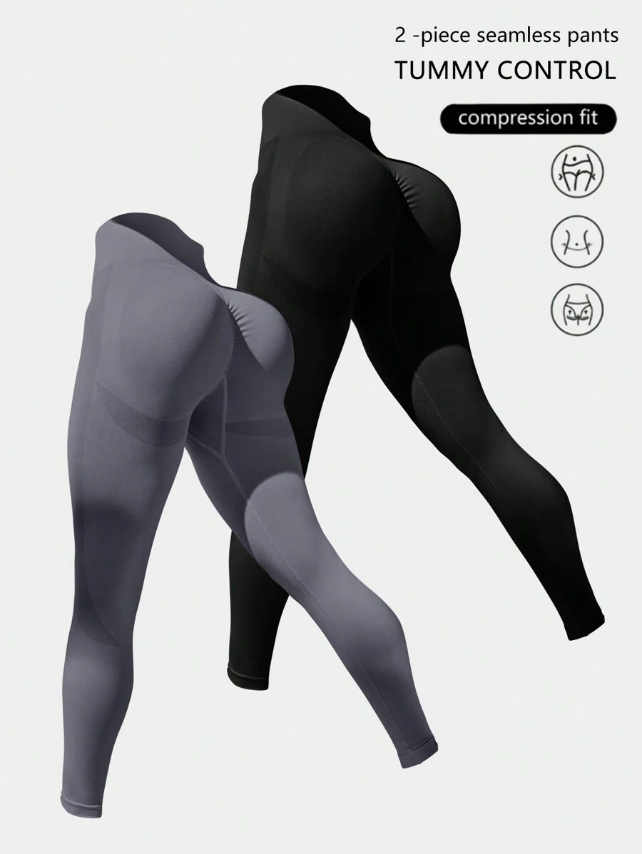 Easithlete Leggings de yoga sin costuras con espalda fruncida y control de abdomen - Multicolor - Ver 1