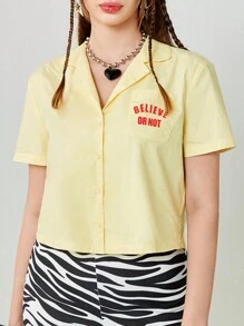 SHEINNeu Camiseta corta de verano de manga corta amarilla clara para mujer