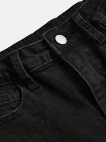 SHEIN Girlism Tween Girl Y2K 风格黑色紧身弹力街头时尚破洞不对称直筒牛仔裤