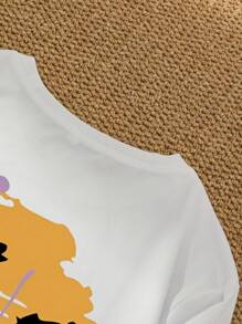 Manfinity LEGND Camiseta casual de verano para hombre con cuello redondo de manga corta y estampado de cara de dibujos animados con letra impresa