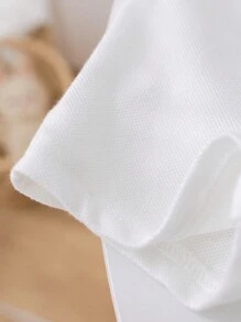 SHEIN 嬰兒男寶寶半開襟撞色短袖連體衣，帶按扣底部的立領套裝 - 白色 - 查看 9