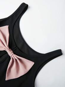 SHEIN Unity Women's Color Block Tight Sleeveless Summer Dress With Keyhole And Bow - Black - View 3