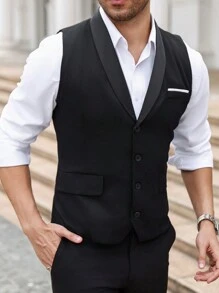 Manfinity Mode Men's Stylish Classic Slim Fit Dad  Suit Vest - Black - View 5