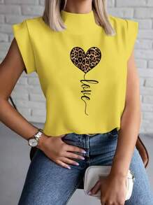 INAWLY 女士心形气球高领 T 恤图案猎豹印花 T 恤女式上衣