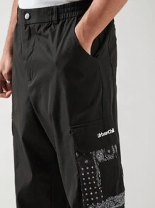 Manfinity VCAY Pantalon long tissé décontracté à patchwork pour homme - Noir et Blanc - Voir 5