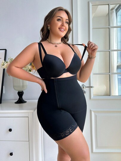 Plus Size Women's Mid-Thigh Shapewear Shorts With Side Zipper