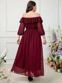 Modelyn Burgundy Red Plus Size Women's Fashionable & Elegant Ruffle Collar Ruffled Dress Long Evening Dresses