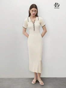 BizChic Vestido casual de mujer con media solapa, conjunto de ropa de mujer para otoño