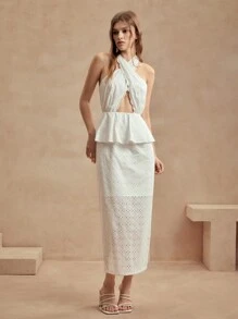 Anewsta Summer White Banquet Style Halter Neck Sexy Women's Dress - White - View 6