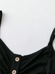 SHEIN Clasi 女士向日葵印花吊带半纽扣前中长连衣裙长款女装 - 黑色 - 查看 3