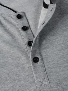 Manfinity Homme Men Summer Casual Contrast Edge Stand Collar Quarter Button Work Short Sleeve Polo Shirt, For Husband & Daddy - Grey - View 6