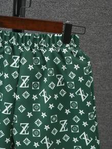 2pcs Toddler Boys' Bear Print Short Sleeve T-Shirt And Printed Shorts Set, Summer