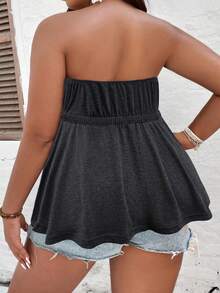 SHEIN CURVE+ Top sin tirantes diario de estilo simple y unicolor para mujer de talla grande - Gris - Ver 2