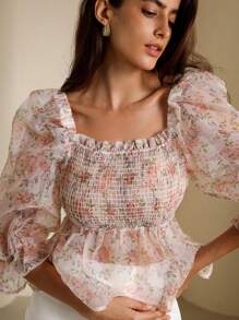GENKIRA Random Printed Women's Simple Daily Net Yarn Long Sleeve Top Fall Cloth For Women - Beige - View 2