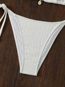 Women's Solid Color Halter Strap Sexy Bikini Set, Summer Beachwear - White - View 5
