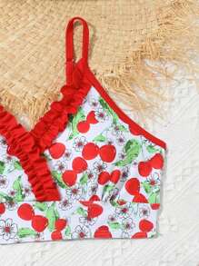 Tween Girl Cherry Ditsy Floral Beach Vacation Swimwear Set - Multicolor - View 7